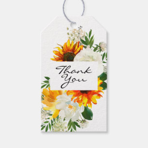 Etiqueta Para Presente Artsy Sunflower Floral Obrigado - Branco