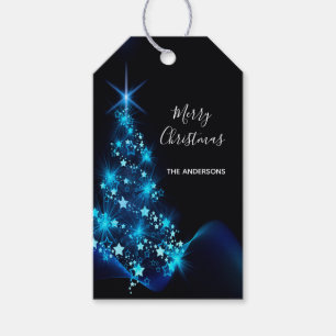 Etiqueta Para Presente Árvore azul-natalina moderna brilhante