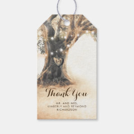 Etiqueta Para Presente Árvore de Carvalho Rústico e Casamento Cardíaco Es