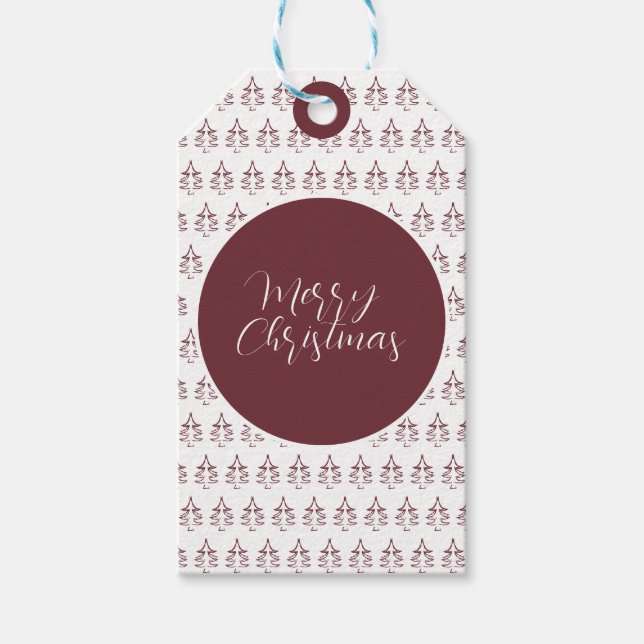 Etiqueta Para Presente Árvore de Natal Alegre Burgundy Moderna (Frente)