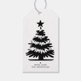 Etiqueta Para Presente Árvore de Natal Alegre Rústica Grunge Preta e Bran