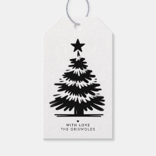 Etiqueta Para Presente Árvore de Natal Alegre Rústica Grunge Preta e Bran