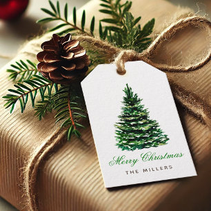 Etiqueta Para Presente Árvore de Natal Alegria Letra Verde Elegante Nome