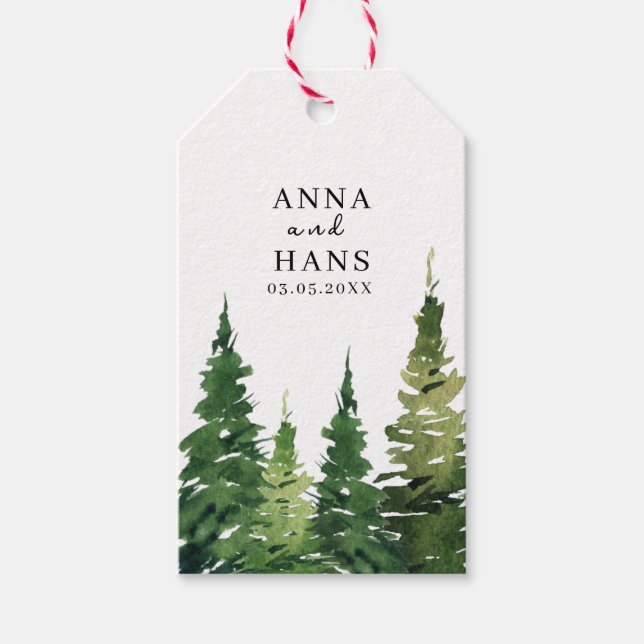 Etiqueta Para Presente Árvore de Natal Aquarela Casamento Festivo (Frente)
