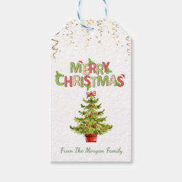 Etiqueta Para Presente Árvore de Natal aquarela,Confetes,Feliz Natal