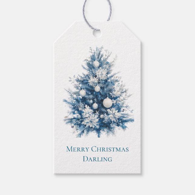 Etiqueta Para Presente Árvore de Natal Azul (Frente)