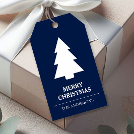 Etiqueta Para Presente Árvore de Natal Azul e Branco