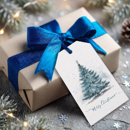 Etiqueta Para Presente Árvore de Natal Azul Prateada Elegante Feliz Natal