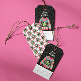 Etiqueta Para Presente Árvore de Natal bonita no suéter de Natal feio