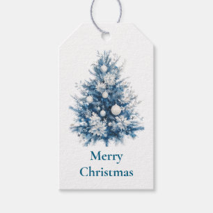 Etiqueta Para Presente Árvore de Natal Branco Azul