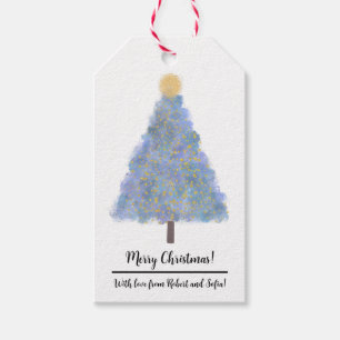 Etiqueta Para Presente Árvore de natal brilhante azul
