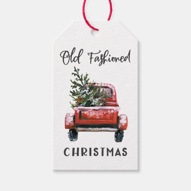 Etiqueta Para Presente Árvore de Natal Caminhão Antigo (Frente)