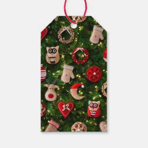 Etiqueta Para Presente Árvore de Natal com brinquedos de feltro