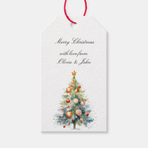 Etiqueta Para Presente Árvore de Natal com Enfeites Vermelho-Laranja