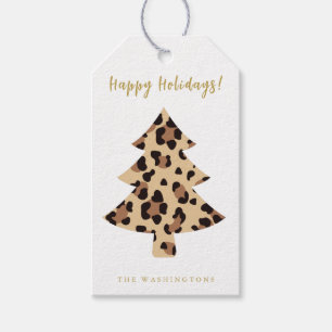 Etiqueta Para Presente Árvore de Natal com Estampa de Leopardo Moderna