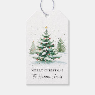 Etiqueta Para Presente Árvore de Natal com Letra Simples em Aquarela