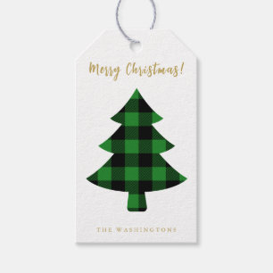 Etiqueta Para Presente Árvore de Natal da Xadrez Buffalo Moderna