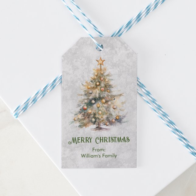 Etiqueta Para Presente Árvore de Natal de Aquarela (Criador carregado)
