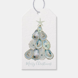 Etiqueta Para Presente Árvore de Natal de Ostra em Aquarela