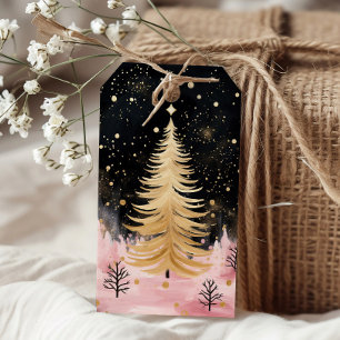 Etiqueta Para Presente Árvore de Natal de Ouro rosa