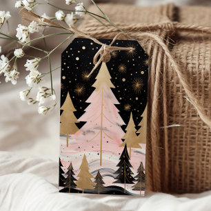 Etiqueta Para Presente Árvore de Natal de Ouro rosa