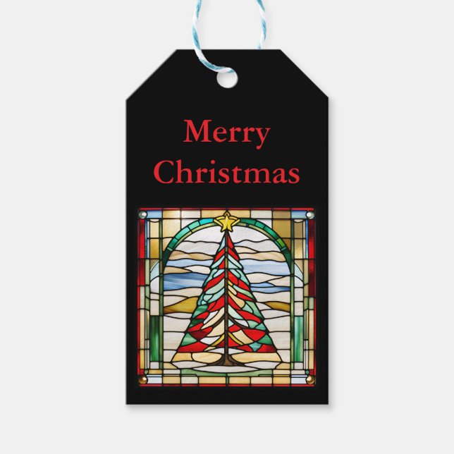 Etiqueta Para Presente Árvore de Natal de Vidro Estreito (Frente)