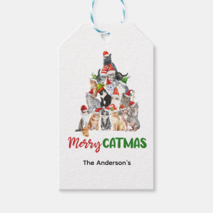 Etiqueta Para Presente Árvore de Natal do Gato Amante do Gato Natal