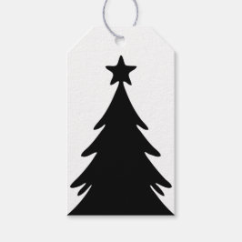 Etiqueta Para Presente Árvore de Natal Doodle Reversível Preto e Branco