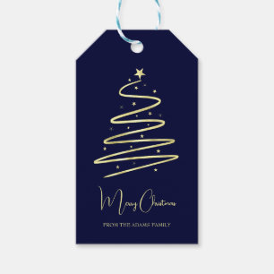 Etiqueta Para Presente Árvore de Natal dourada minimalista personalizada