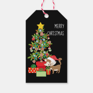 Etiqueta Para Presente Árvore de Natal e Gato de Natal Feliz