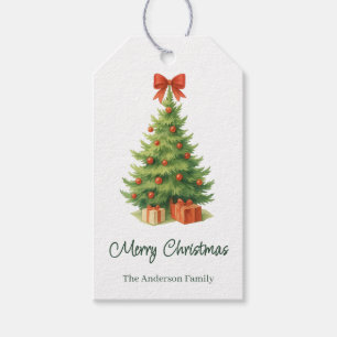 Etiqueta Para Presente Árvore de Natal Elegante com Laço Vermelho & Prese