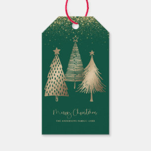Etiqueta Para Presente Árvore de Natal Elegante Dourada com Glitter Neve