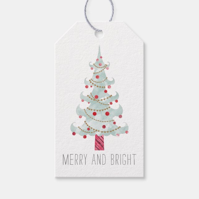 Etiqueta Para Presente Árvore de Natal em Aquarela (Frente)