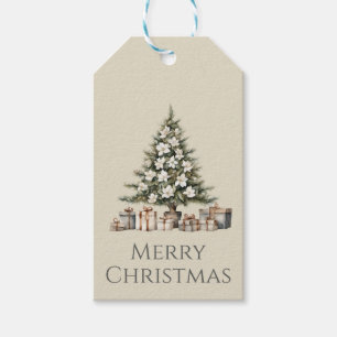 Etiqueta Para Presente Árvore de Natal em Aquarela com Presentes Embrulha