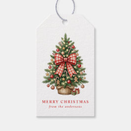 Etiqueta Para Presente Árvore de Natal em Aquarela Elegante com Laço de G