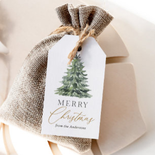 Etiqueta Para Presente Árvore de Natal em Aquarela Elegante Feriado