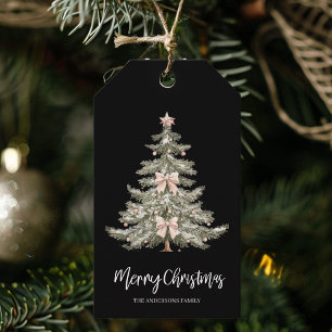 Etiqueta Para Presente Árvore de Natal em Aquarela Preta