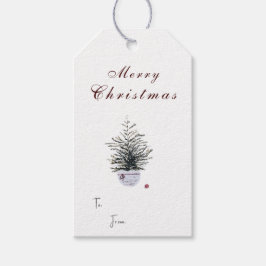 Etiqueta Para Presente Árvore de Natal em Aquarela Rústica de Natal Alegr