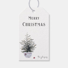 Etiqueta Para Presente Árvore de Natal em Aquarela Rústica Feliz Natal 
