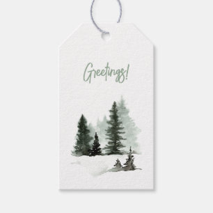 Etiqueta Para Presente Árvore de Natal em Aquarela Saudações da Cena de I