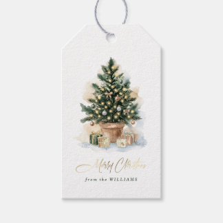 Etiqueta Para Presente Árvore de Natal em Aquarela sem Foto Elegante