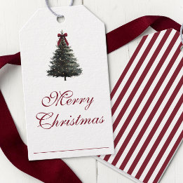 Etiqueta Para Presente Árvore de Natal em Aquarela Vermelha e Verde com L