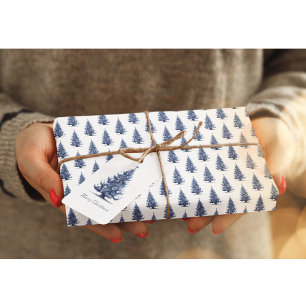 Etiqueta Para Presente Árvore de Natal em Azul Delft personalizável
