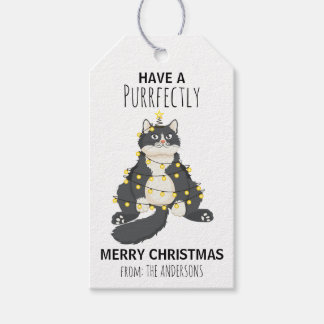 Etiqueta Para Presente Árvore de Natal Engraçada e Festiva do Gato de Des