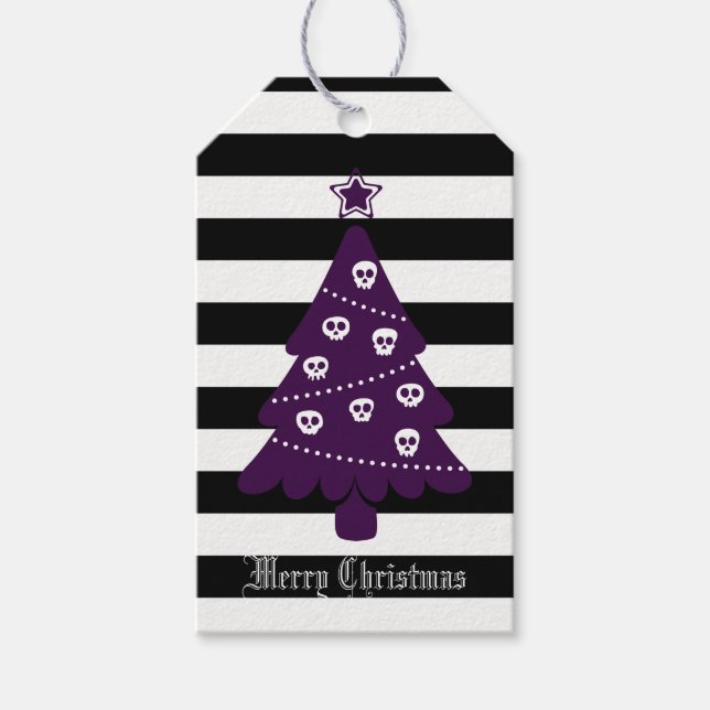 Etiqueta Para Presente Árvore de Natal Gótica com Stripes (Frente)