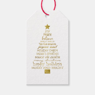 Etiqueta Para Presente Árvore de Natal Inspiradora Dourada Paz Alegria