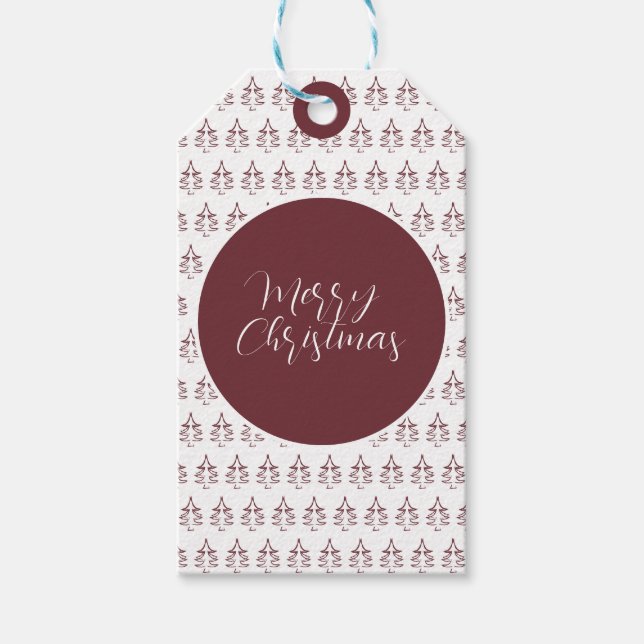 Etiqueta Para Presente Árvore de Natal Merry Burgundy (Frente)