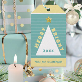 Etiqueta Para Presente Árvore de Natal Minimalista Turquesa Nome