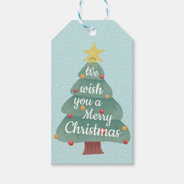 Etiqueta Para Presente Árvore de Natal Moderno Feliz Natal (Frente)