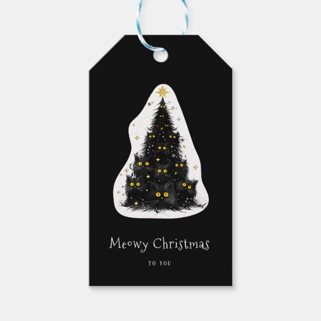 Etiqueta Para Presente Árvore de Natal Moga Preta Divertida (Frente)